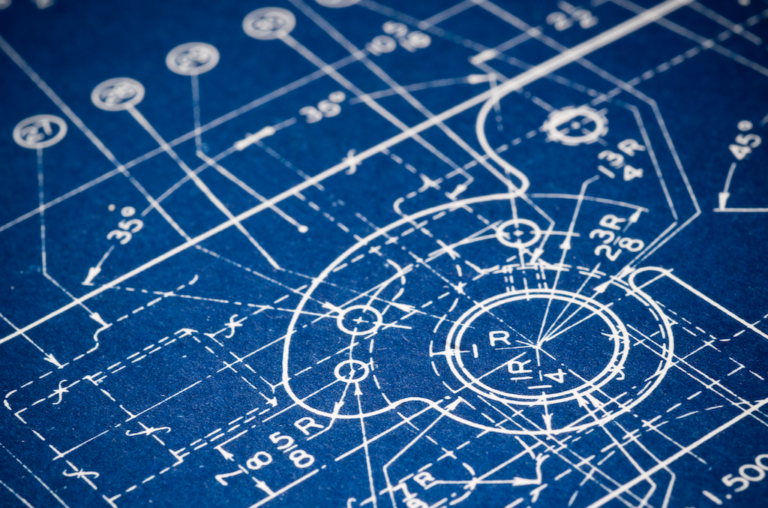Patent drawing in blueprint style